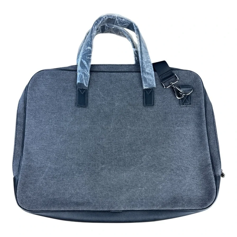John Varvatos Mens Gray Canvas Laptop Briefcase Bag NWT Business Travel